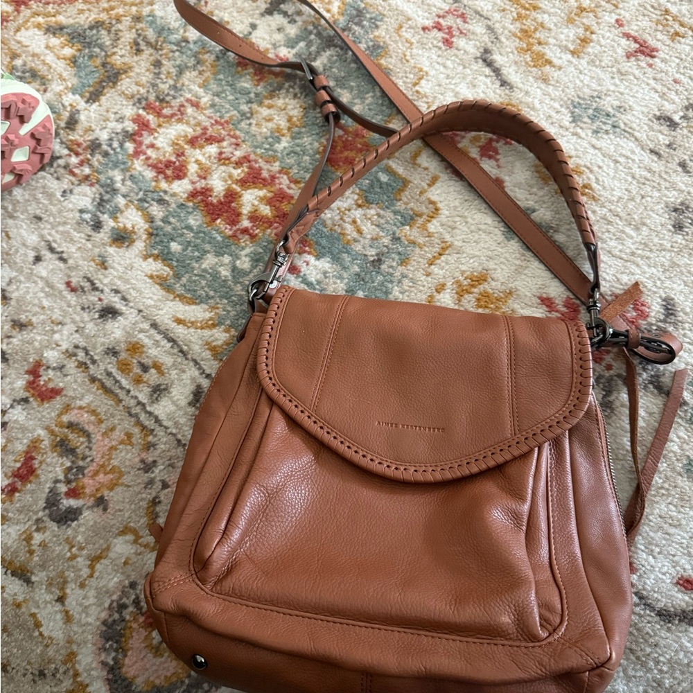 Aimee Kestenberg Tan Leather Shoulder Bag with Flap Closure